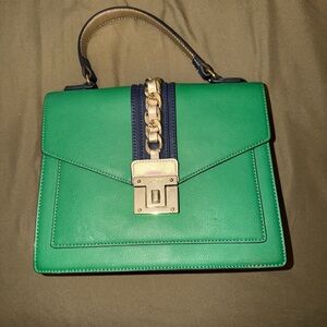 Aldo Green and Blue Satchel with Gold Chain Accent